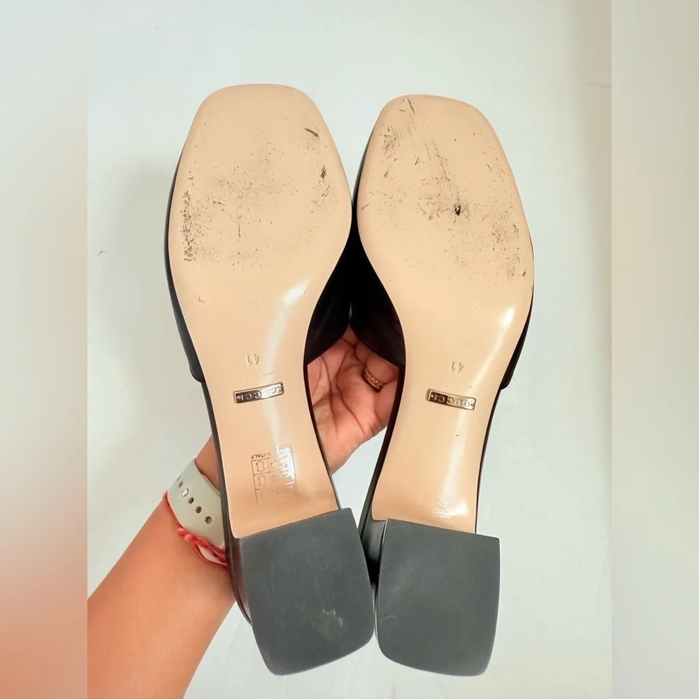 Gucci Black leather Madelyn Crystal G Mules Block heel  EU 41